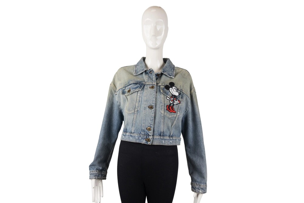 Miu Miu Blue Disney Minnie Mouse Cropped Trucker Jacket Cotton Denim Gold Hardwa